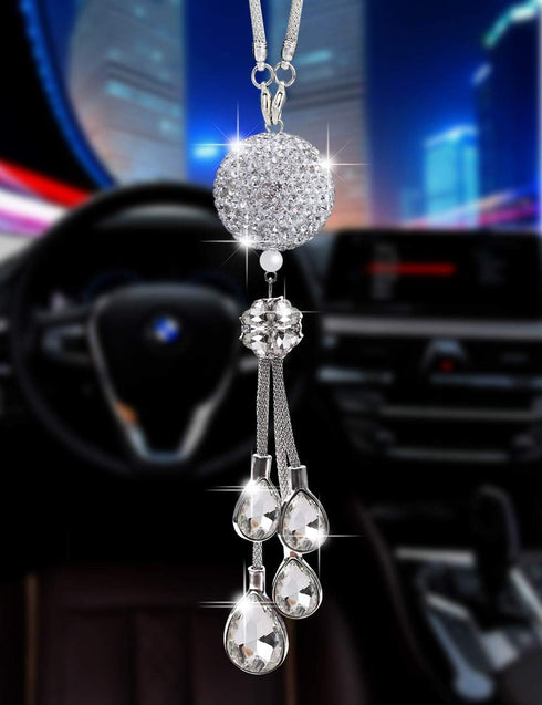 Bling Car Accessories for Women and Man,Cute Decor Women,Lucky Crystal Sun Catcher Ornament,Rear View Mirror Ball Charm (30 mm Clear) (White)...