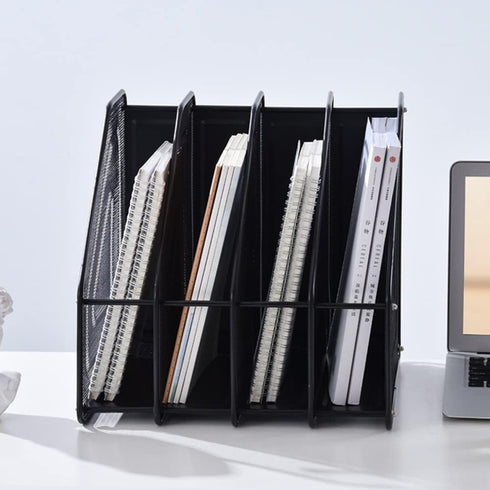 Efficient Mesh Vertical Desktop File Organizer - 4-Slot Document Sorter & Holder Rack for Office, Home, & School Supplies Organization...