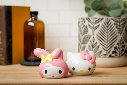 Silver Buffalo Sanrio Hello Kitty And My Melody 3D Sculpted Ceramic Salt and Pepper Shaker Set...