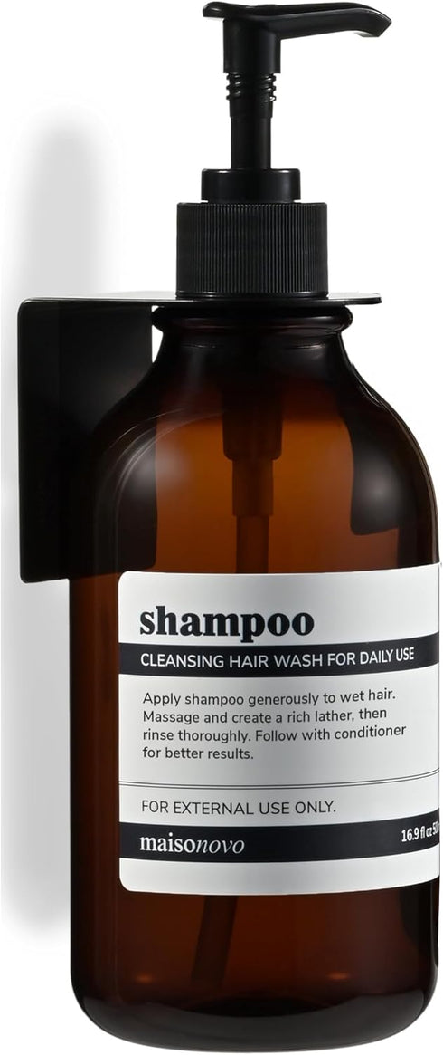 MaisoNovo Shampoo and Conditioner Dispenser - Shower Soap Dispenser Wall Mounted - 16.9 fl oz Set of 1 Amber Plastic Bottles Black Pump - Shampoo ...