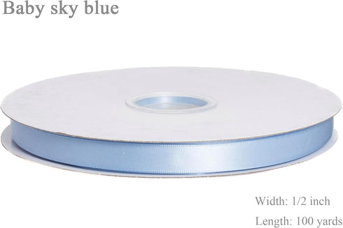 YASEO Baby Sky Blue Ribbon, Solid Color Double Faced Polyester Satin Ribbon - 1/2 Inch Wide, 100 Yards Long, Perfect for Wedding, Gift Wrapping, S...