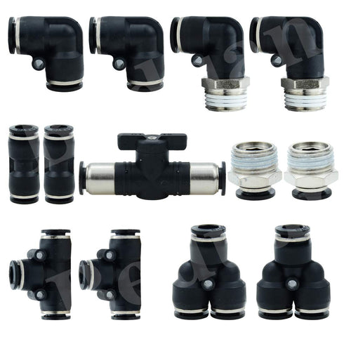 Beduan Pneumatic Push to Connect Fittings Kit Air Line Quick Fittings 2 PL+2 Elbow+2 Tee+2 Y Type+1 Union Ball Valve +2 Male Straight+2 Male Elbow...