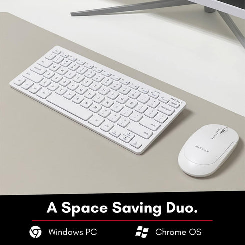 Macally Small Wireless Keyboard and Mouse Combo - Essential Work Duo - 2.4G White Keyboard and Mouse Wireless - 78 Key Quiet Cordless Mouse and Ke...