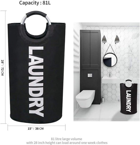 W·Z Geanmoki 82L Large Laundry Basket, Collapsible Fabric Laundry Hamper, Foldable Clothes Bag, Folding Washing Bin (Black)...