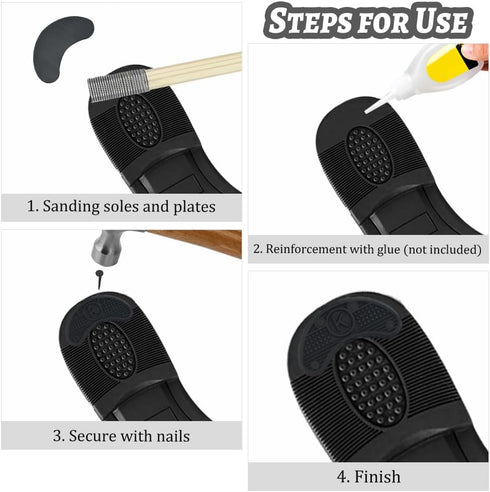 30PCS Heel Plates Black Heel Taps Rubber Tips Sole Repair Pad Replacement with Nails(2.04" x 0.78" x 0.15")...