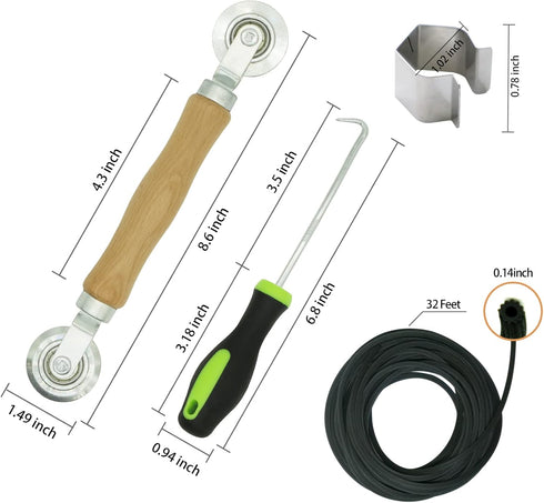 Screen Repair Kit-Screen Roller Tool with Bearing,Screen Retainer Spline(32ft) and Spline Removal Hook with Screen Installer Clips(8pcs) for Insta...
