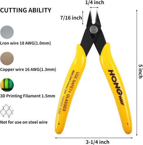 HongWay 5pcs Micro Flush Cutters, Wire Cutter with Internal Spring, Diagonal Cutters for Electronics, Heating Wire, Model Sprue, Soft Copper Wire ...