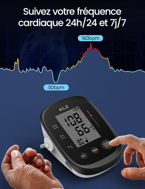 Blood Pressure Monitor,AILE Blood Pressure Machine Upper Arm Large Cuff(8.7"-16.5" Adjustable),Automatic high Blood Pressure Cuff for Home use (Bl...
