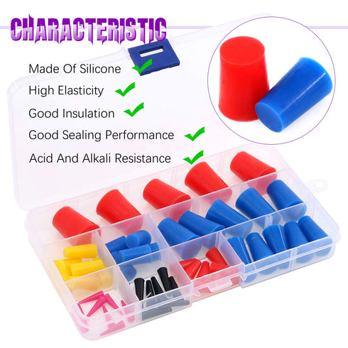 Swpeet 50Pcs High Temp Silicone Rubber Protective Tapered Plug Assortment Kit, Masking System Kit Perfect for Powder Coating, Painting, Anodizing,...