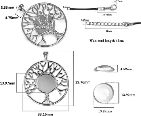 LANBEIDE 60Pieces Cabochons Crafting Kits-20Pcs Tree of Life Bezel Pendant Blank Trays with 20Pcs Glass Dome and 20Pcs Black Necklace Cords with C...