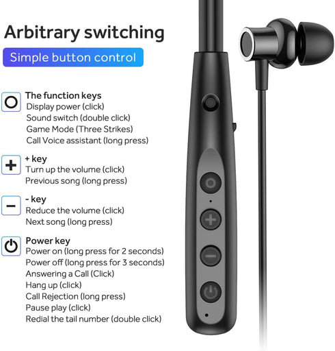 Wireless Waterproof Sports Earphones with 50 Hours of Playback time, Bluetooth Earphones with Microphone, in Ear Noise Reduction, Used for Gym Run...