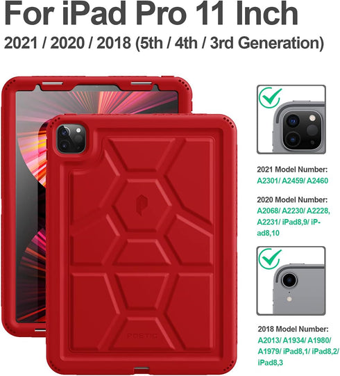 Poetic TurtleSkin Heavy Duty Case Designed for iPad Pro 11 Inch / 4th & 3rd Gen, Kids Friendly Silicone Cover Case, Red...