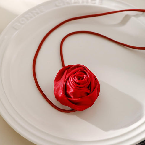 Vintage Rose Flower Long Wrap Necklace Suede Rope Tassel Tie Necklace Handmade Satin Flower Elegant Jewelry for Women and Girls...