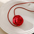 Vintage Rose Flower Long Wrap Necklace Suede Rope Tassel Tie Necklace Handmade Satin Flower Elegant Jewelry for Women and Girls...