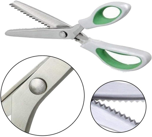 Green Pinking Shears Comfort Grips Crafts Zig Zag Cut Sewing Scissors,Professional Handheld Dressmaking...