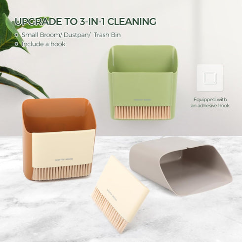 Small Broom and Dustpan Set, Portable Hand Whisk Broom Brush, Mini Hanging Trash Can, Soft Bristle Household Brooms with Dust Pan Combo Set for Cl...