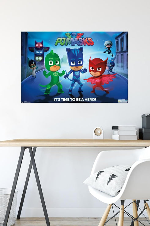 Trends International PJ Masks - Its Time To Be A Hero Wall Poster, 22.375" x 34", Premium Poster & Mount Bundle...