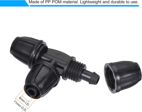 MECCANIXITY Drip Irrigation Barbed Tee 3-Way Fitting 8mm/11mm Tubing for Garden Drip Tape Tubing Sprinkler System Black Pack of 15...