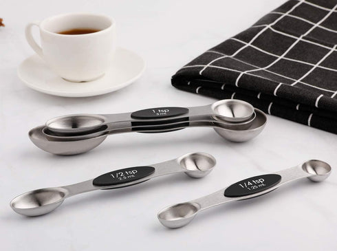 Magnetic Measuring Spoons Set of 5 Stainless Steel Dual Sided Stackable Teaspoon for Measuring Dry and Liquid Ingredients...