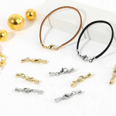 20 Sets Lobster Claw Clasps with Cord Ends Fold Over Cord End Caps Necklace Cord Ends with Lobster Clasp Connector for Ribbon Tassel Bracelet Neck...
