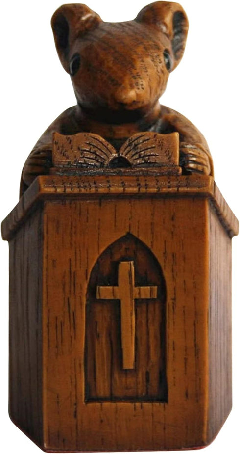 Church Mouse Statue, Wooden Church Mouse in The Pulpit Collectible Figurine for Home and Office Desktop Decor, Mouse Ornament On The Pulpit Sculpt...