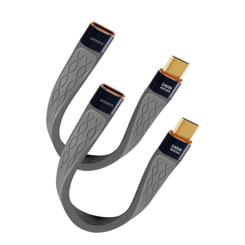 USB C Extension Cable(2Pack,0.4Ft), Short USB-C Male to Female Flexible Cable Support Thunderbolt 4/3,USB4, PD 240W,8K/4K Video,40Gbps for Externa...