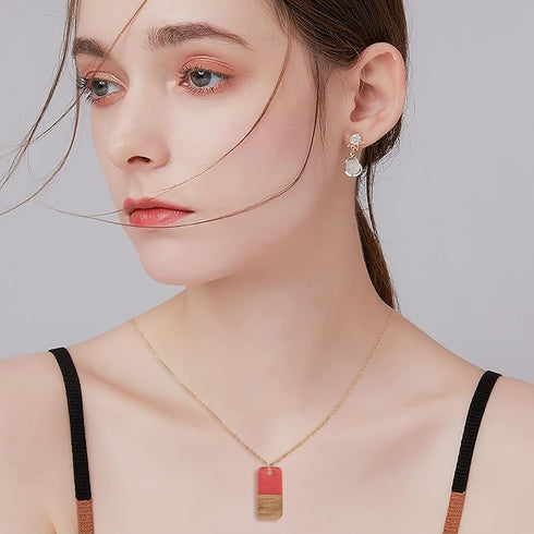 DanLingJewelry 50 pcs Random Color Resin and Walnut Wood Charms Rectangle Charms for Jewelry Making DIY Craft 20.5x10mm...