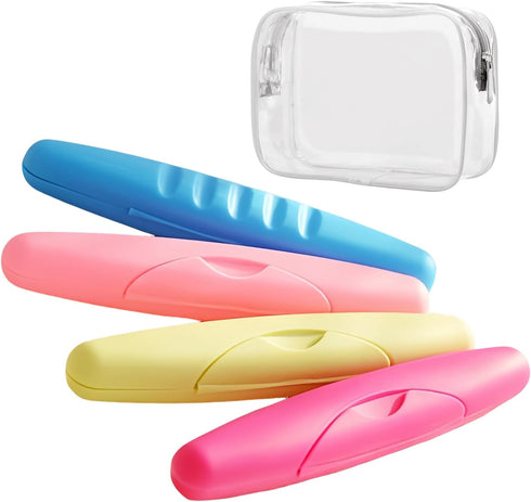 4 Packs Toothbrush Travel Case, Portable Travel Toothbrush Holder with Large Toiletry Bag for Travel, Business Trip, Camping, Home...
