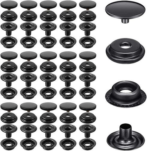 240 Pieces Metal Snap Fastener Kit, BetterJonny 15mm Brass Heavy Duty Snap Button Press Stud Cap for Marine Boat Canvas Bag Leather DIY Craft Blac...