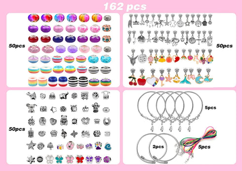 Alcyuh 162Pcs DIY Charm Bracelet Making Kit for Girls Bangle Bracelets Kit Jewelry Making Supplies with Beads, Pendant Charms, Bracelets and Neckl...