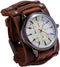 Handmade Men Watches Vintage Punk Hip-hop Gothic Wide PU Leather Fashion Cuff Round Dial Quartz Wristwatch Big Dial Black Brown...