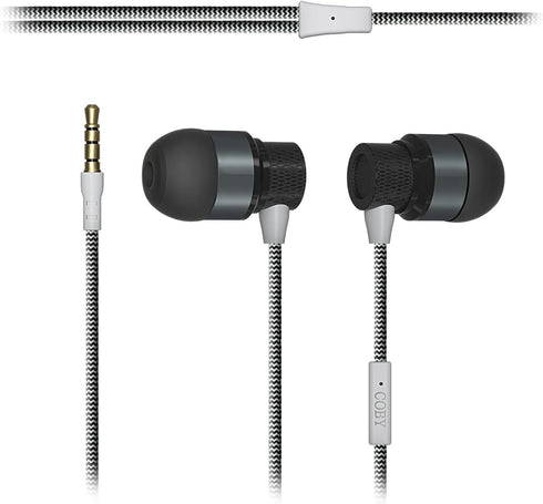 Coby Noise Isolating Metal Wired Earbuds| Wired Headphones w/Tangle Free Braided Wire |Built-in Microphone for Ear Buds| Noise Canceling Headphone...