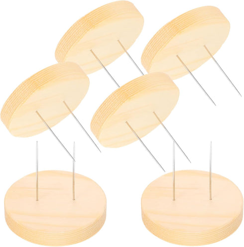 NUOBESTY 6 Set of Crochet Doll Stand, Short Double Steel Needle Doll Holder Action Figures Support Felting Doll Display Holders Wood Rack Base for...