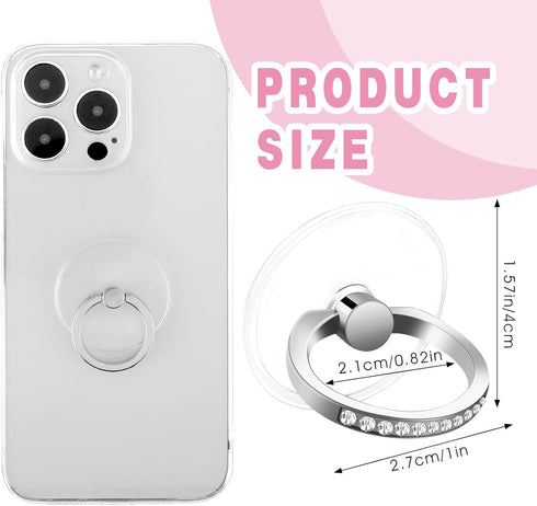 4 Pcs Diamond Cell Phone Ring Holder Stand Transparent Finger Grip Clear Phone Ring Grip Clear 360° Degree Rotation Kickstand Phone Rings for Back...