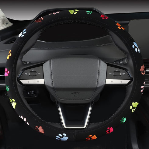 Embroidered Cute Steering Wheel Cover for Women Ladies,Stitched Paws Claws,Sweat Absorb,Universal Size 15.2",Black (FXP-PAW02)...