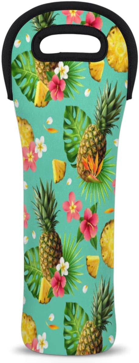 Tropical Pineapple Pattern Wine Bag Neoprene Wine Tote Bags Leakproof Travel Wine Tote with Handle Reusable Cooler Bag for Picnic Travel Birthday ...