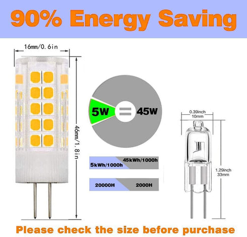 G4 LED Bulbs 110V-130V (Not Low Voltage 12V) G4 Bi-Pin Base Spotlight Lighting Dimmable 5W Warm White 3000K Replace 45W G4 Halogen Lamp, for Under...