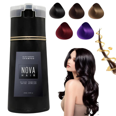 Nova Hair Dye Shampoo, Nova Hair Instant Dye Shampoo, Gray Coverage Hair Color Shampoo for Gray Hair Shampoo for Women and Men (Black)...