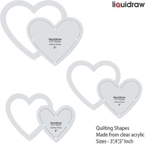 Quilting Templates & Rulers for Patchwork Acrylic Stencils Set of 3 Hexagon, Hearts, Square & Stars (Heart Set of 3)...
