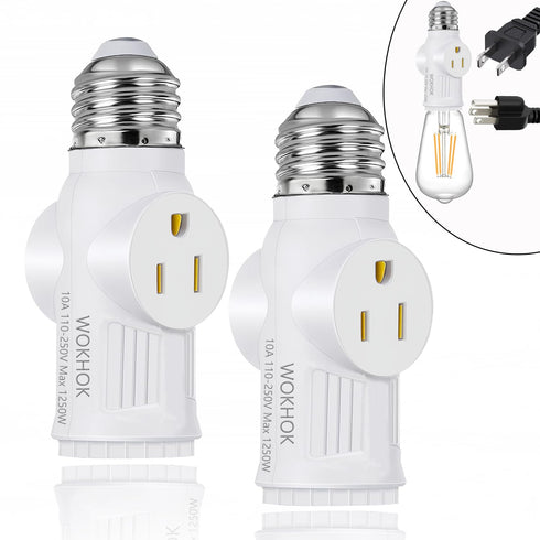 Light Socket to Plug Adapter,2/3 Prong Convert Light Socket Outlet,Light Socket Adapter Splitter Converter for Garage Porch,Light Bulb Plug Adapte...