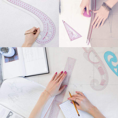 Fashion Clear Metric Sewing Ruler Set, French Curve Pattern Ruler Kit for Beginners Tailors Designers (A-9-Piece Set)...