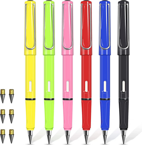6Pcs Everlasting Pencil, Inkless Pencil Eternal with 6pcs Replacement Nibs, Inkless Pen Unlimited Writing Pencil, Reusable Erasable Pencil for Stu...