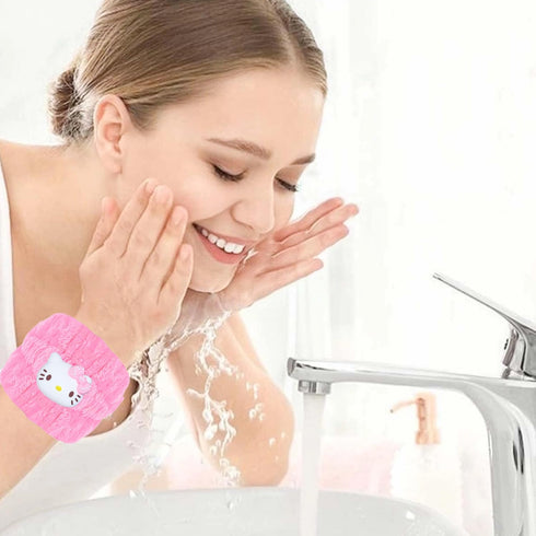 Skincare Headband Spa Headband and Wristband Set for Washing Face Kawaii Kitty Pink Cute Bubble Makeup Headband Kit for Women Knotted Bow Kawaii S...