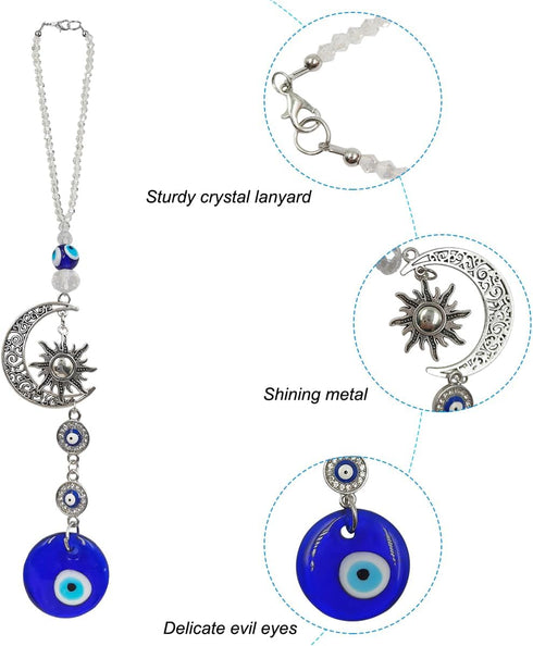 Evil Eye Car Hanging Ornament, AFUNTA 2 PCS Charm Car Mirror Hanging Accessories Evil Eye Beads Pendent for Window Car Door Frame Balcony...