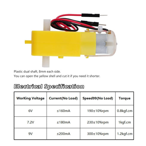 2pcs DC3-6V TT Motor 1:48 Reduction Ratio 200RPM Dual Shaft Gearbox with Hookup Wires Male Dupont Connector + 2pcs 65mm Tire Wheel for Arduino Mic...