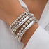 Jumwrit 5pcs Layered Beaded Bracelets Set for Women Dainty Stretch Elastic Round Ball Beads Chain Tube Bangle Bracelets Boho Stackable Bracelets T...