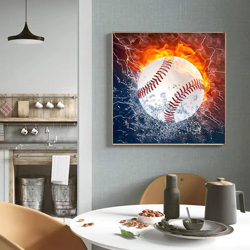 HONGJIE 5D DIY Diamond Art Painting Kit, Baseball 16X16 inches Round Full Drill Crystal Rhinestone Embroidery Cross Stitch Arts Craft for Home Wal...