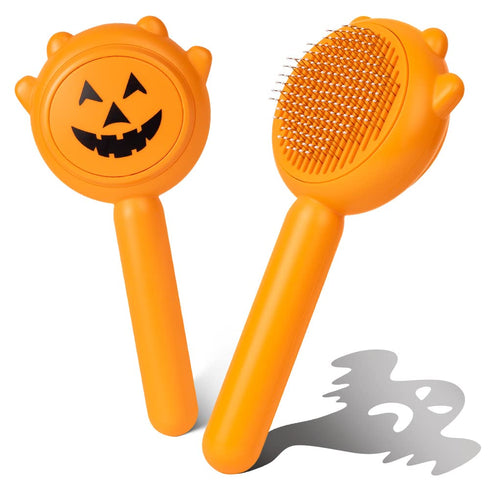 Pumpkin Cat Brush with Release Button, Awpland Pumpkin Shape Dog Self Cleaning Hair Brush, Deep Cleaning Dog Grooming Supplies for Long or Short H...