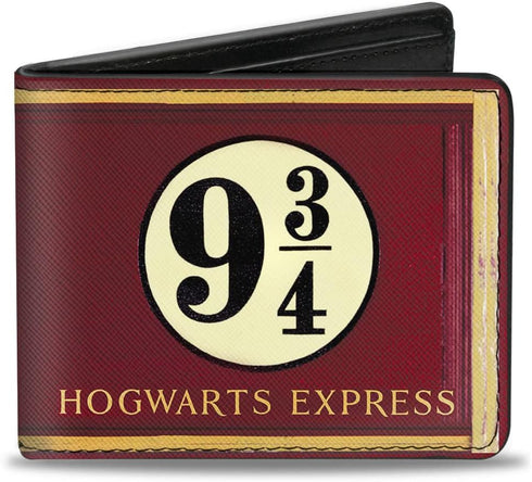 Buckle-Down Men's PU Bifold Wallet-Hogwarts Express 9¾ Burgundy/Gold, Multicolor, 4.0" x 3.5"...