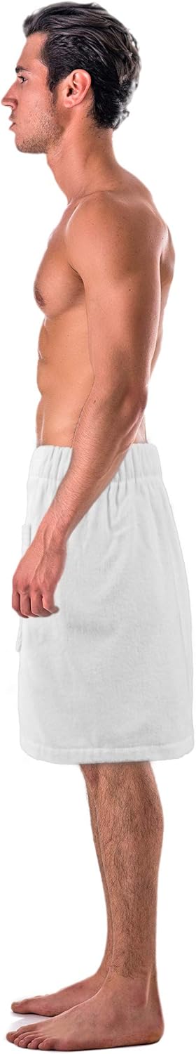Turkish Cotton Terry Velour Adjustable Body Wrap Towel for Men (White, One Size)...